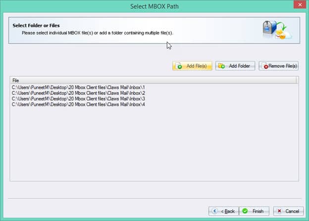 Select folder and files