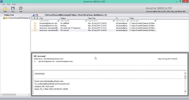 Display new Windows with detailed MBOX file information