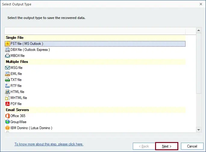 Select folder containging MBOX files