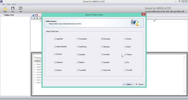 Select Entourage Email Client