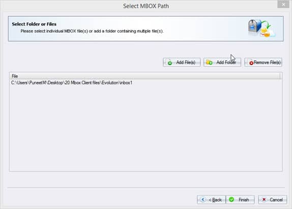 Select folder and files