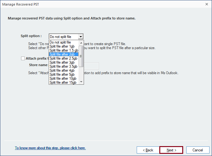 Split large PST file