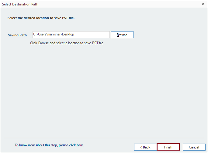 Choose the destination to save file