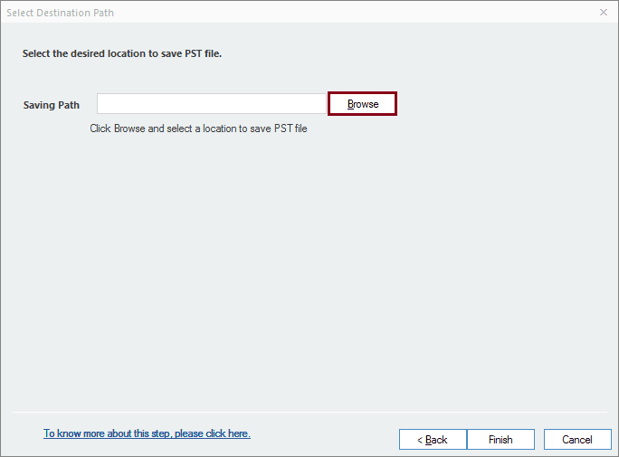 Select location to save PST file