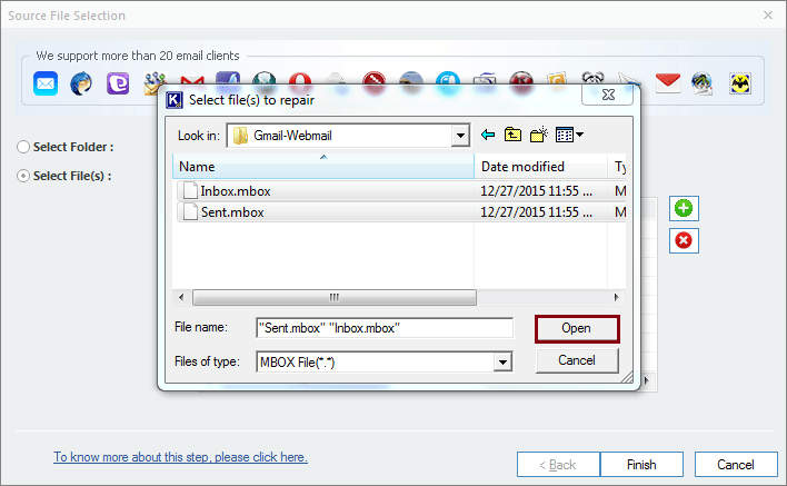 Select MBOX file to open
