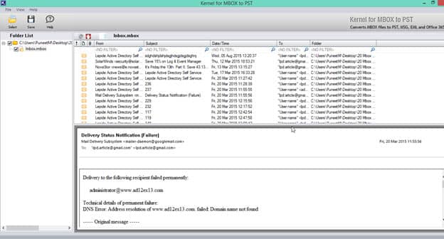 Screenshot of selected Gmail email items