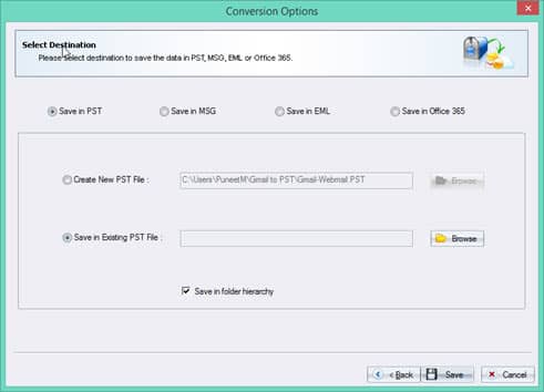 Save in existing PST file