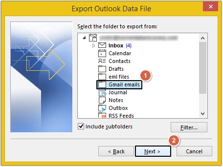 Select the folder containing Gmail emails