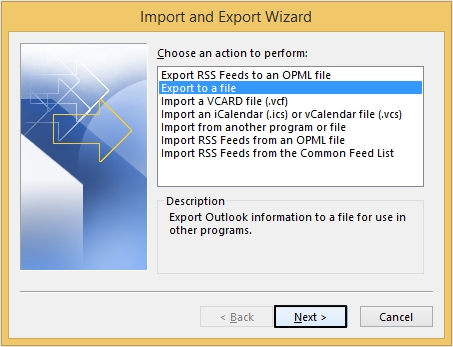 Select Export to a file option