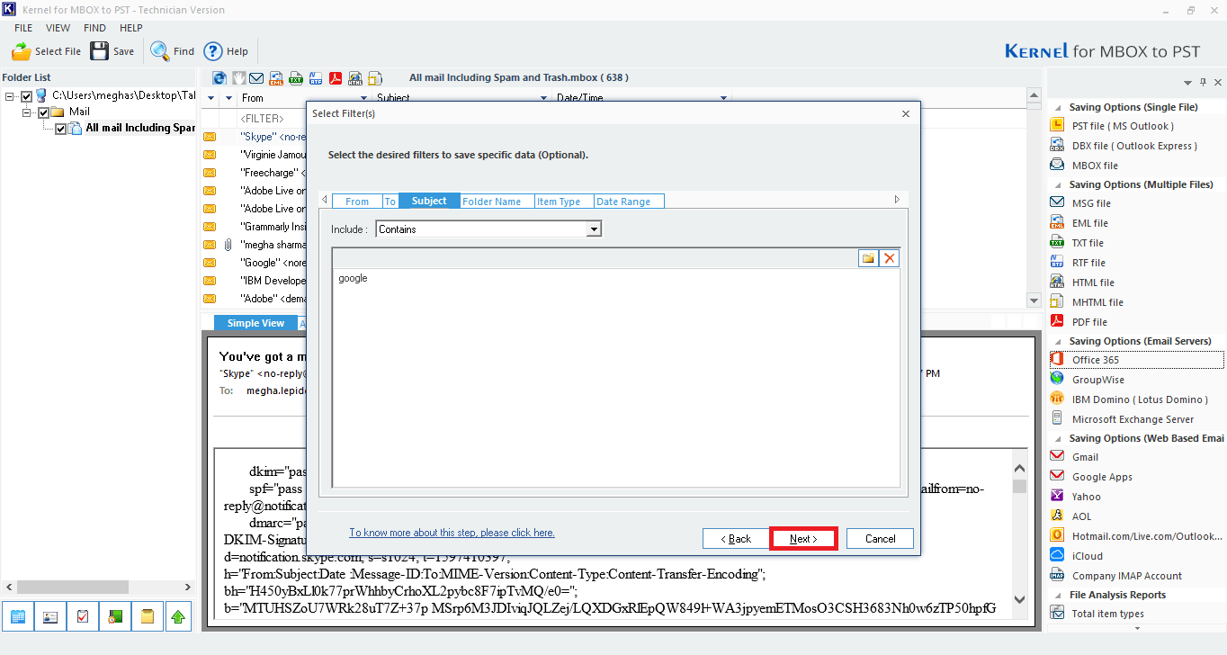 Select saving option as Office 365