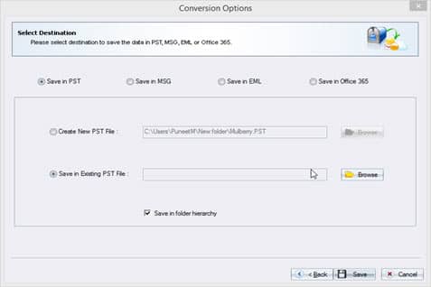 Save in pre-existing PST file