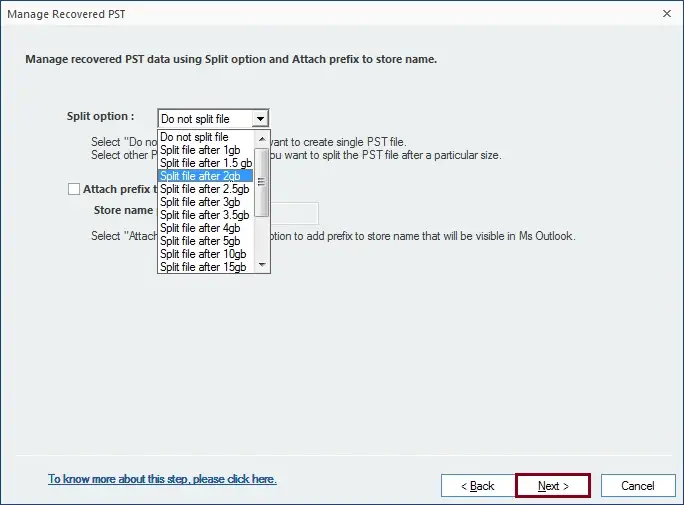 Select PST as a saving option