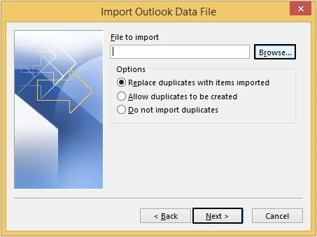 Browse to select the PST file