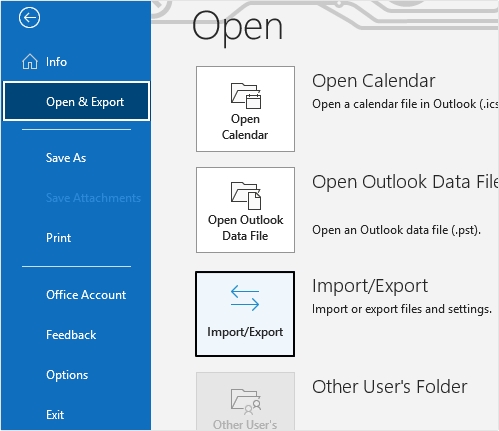 Click Import/Export option