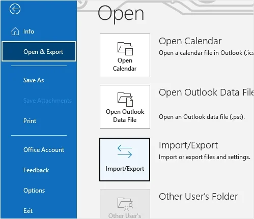 Click Import/Export option