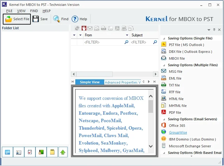 Launch MBOX to PST conversion tool