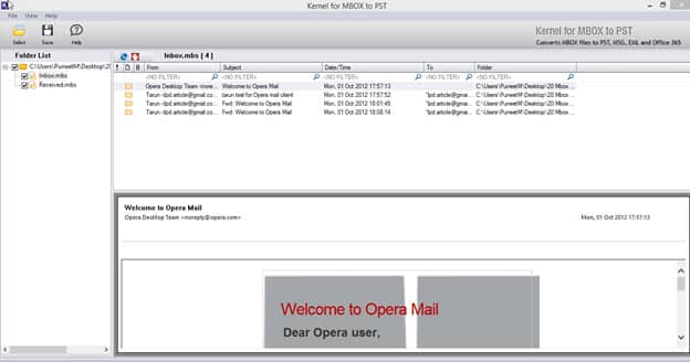 Screenshot of selected Opera files