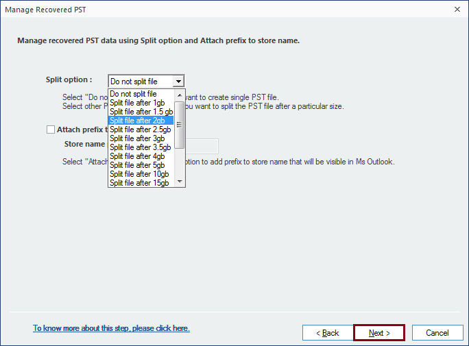 Select from Split and Prefix option