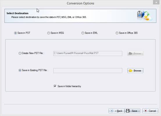 Save in existing PST file