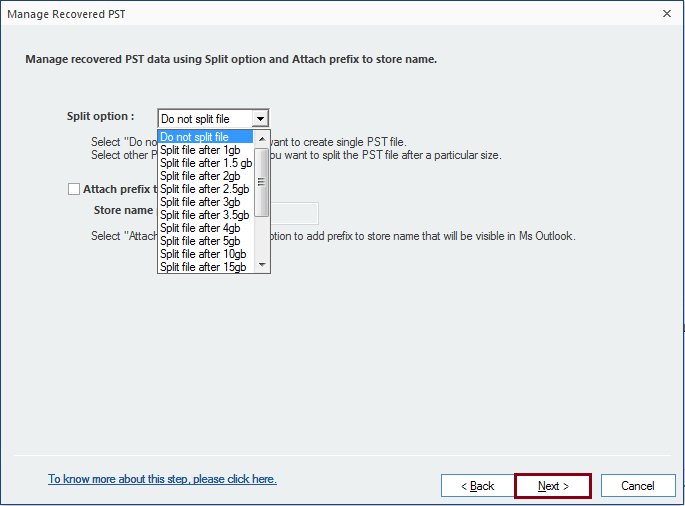 Split PST file