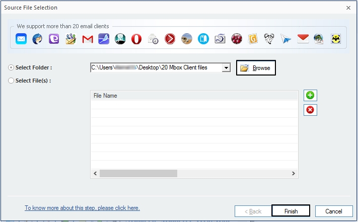 Browse to add seamonkey file or folder