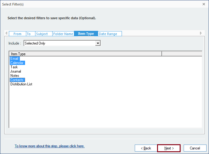 Select PST file format to proceed with conversion