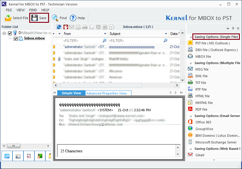 Navigate to the directory containing the Thunderbird MBOX files