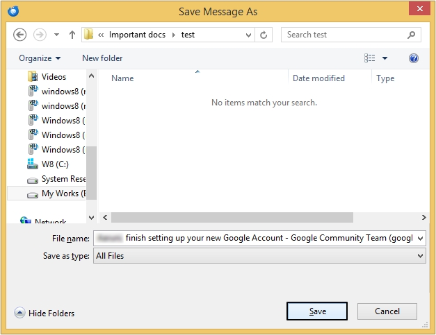 Select folder to save EML files