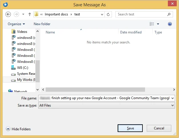 Select folder to save EML files