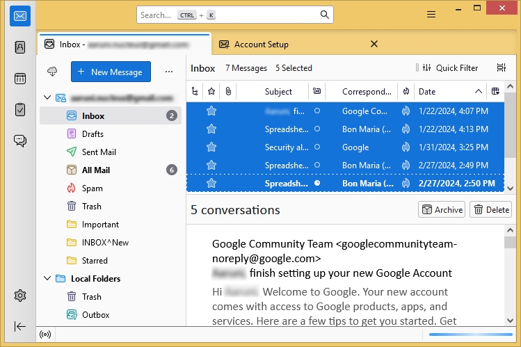select all emails from Thunderbird