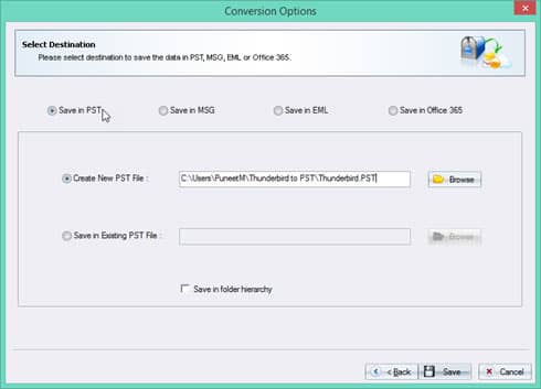 Select 'Save in PST' option