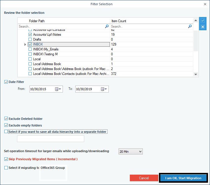 Filter Selection section