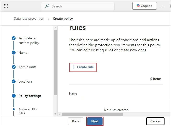 create rule for dlp in m365
