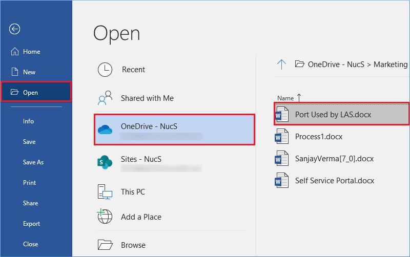 Steps to access the documents from OneDrive