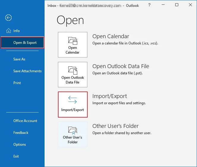 Click on Open and Export option