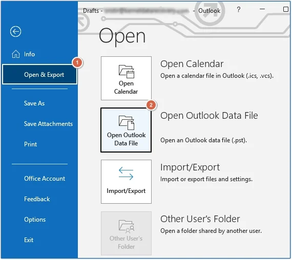 open pst file in outlook
