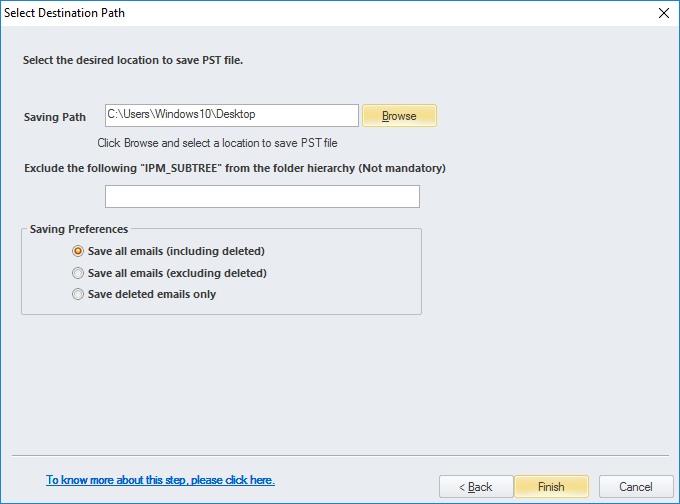 Select destination path