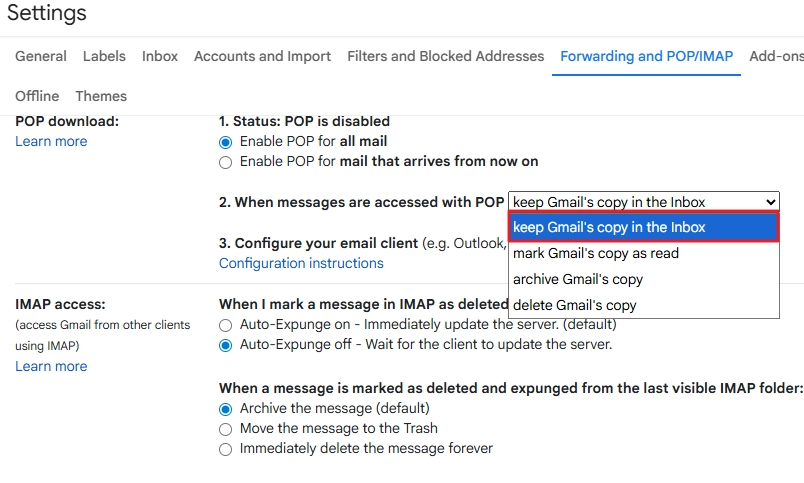 Verify POP access settings
