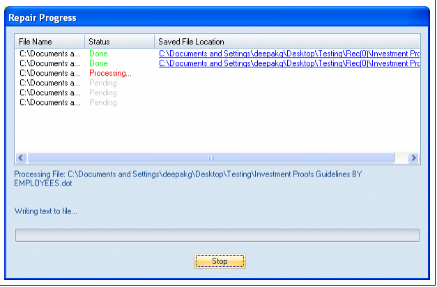 Repairing process of DOC files