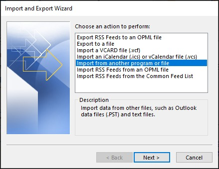 Import from another program of file