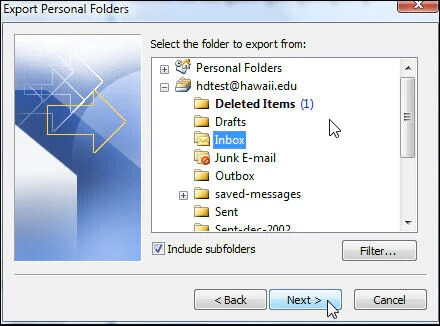 Choose Personal folder file