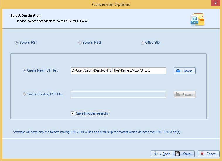 Create a new PST file or save in existing PST file