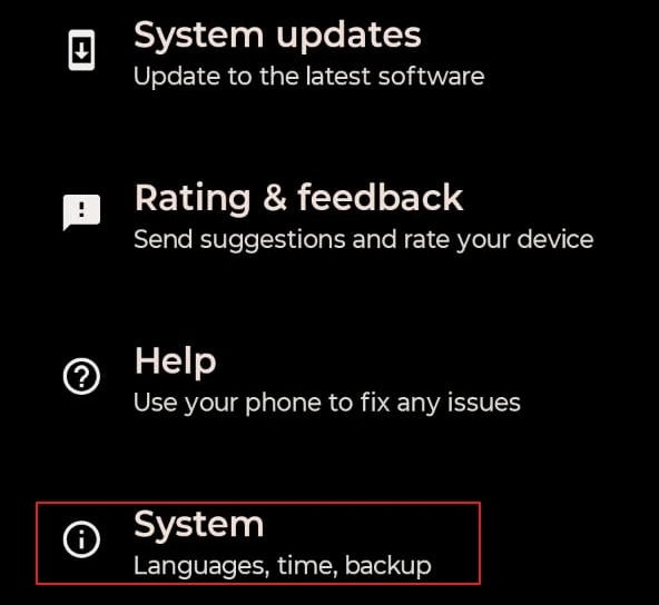 Click on System and select Reset