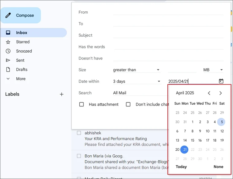 Select date from calendar