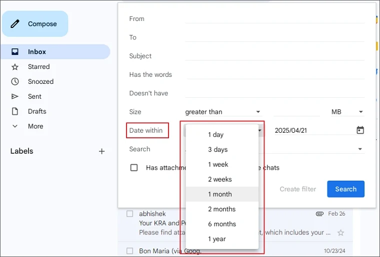 Select option Date within