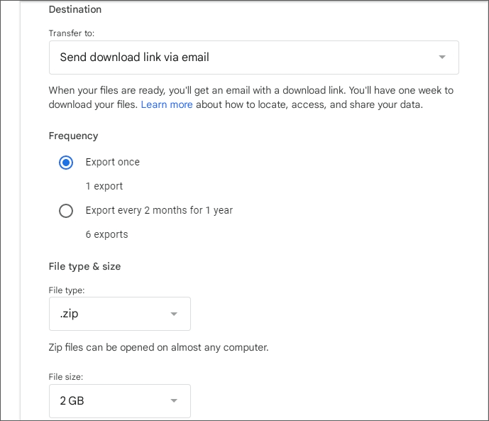 Choose destination from the dropdown