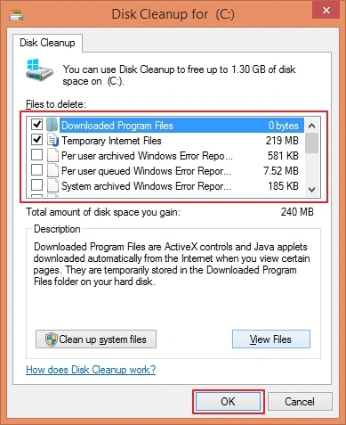 select files to permanently delete using disk cleanup