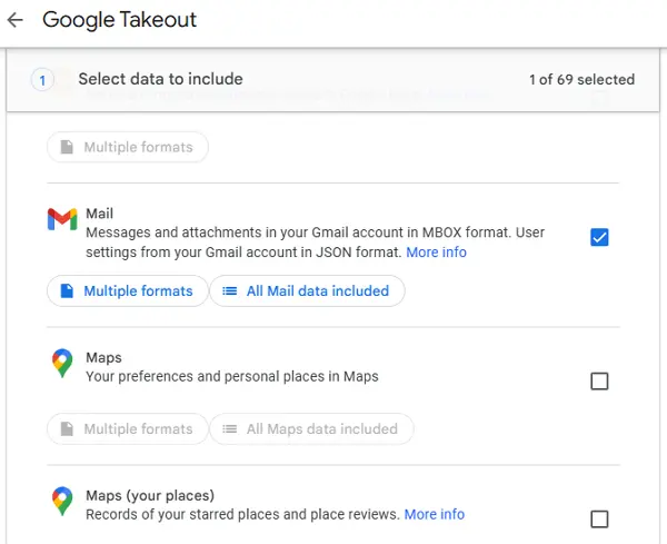 select only Gmail to download