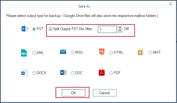 Migrate G Suite to PST by selecting saving methods