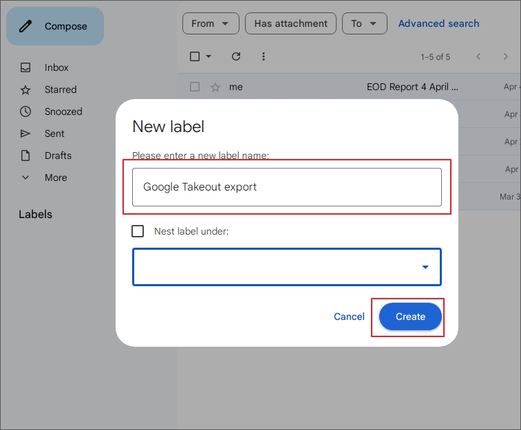 Select to create new label
